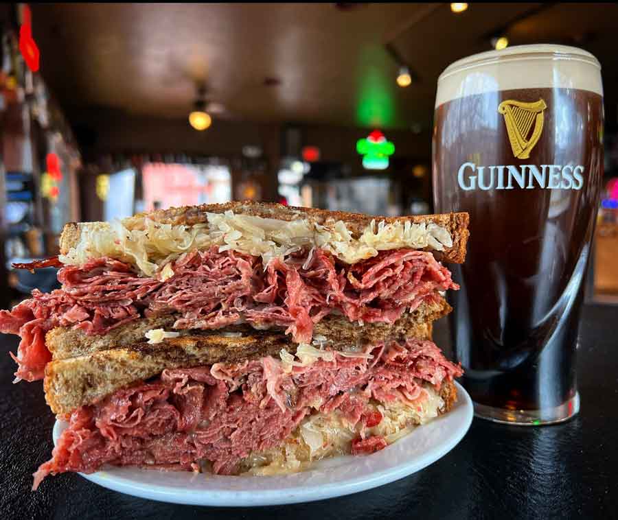 Corned beef sandwich and a Guinness beer at Buckeye Beer Engine.